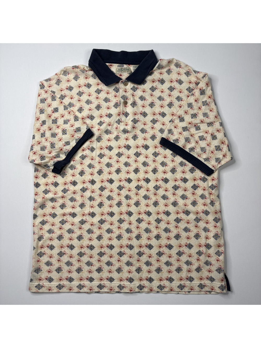 Vintage 90s Geometric Diamond Knit Polo Shirt X
